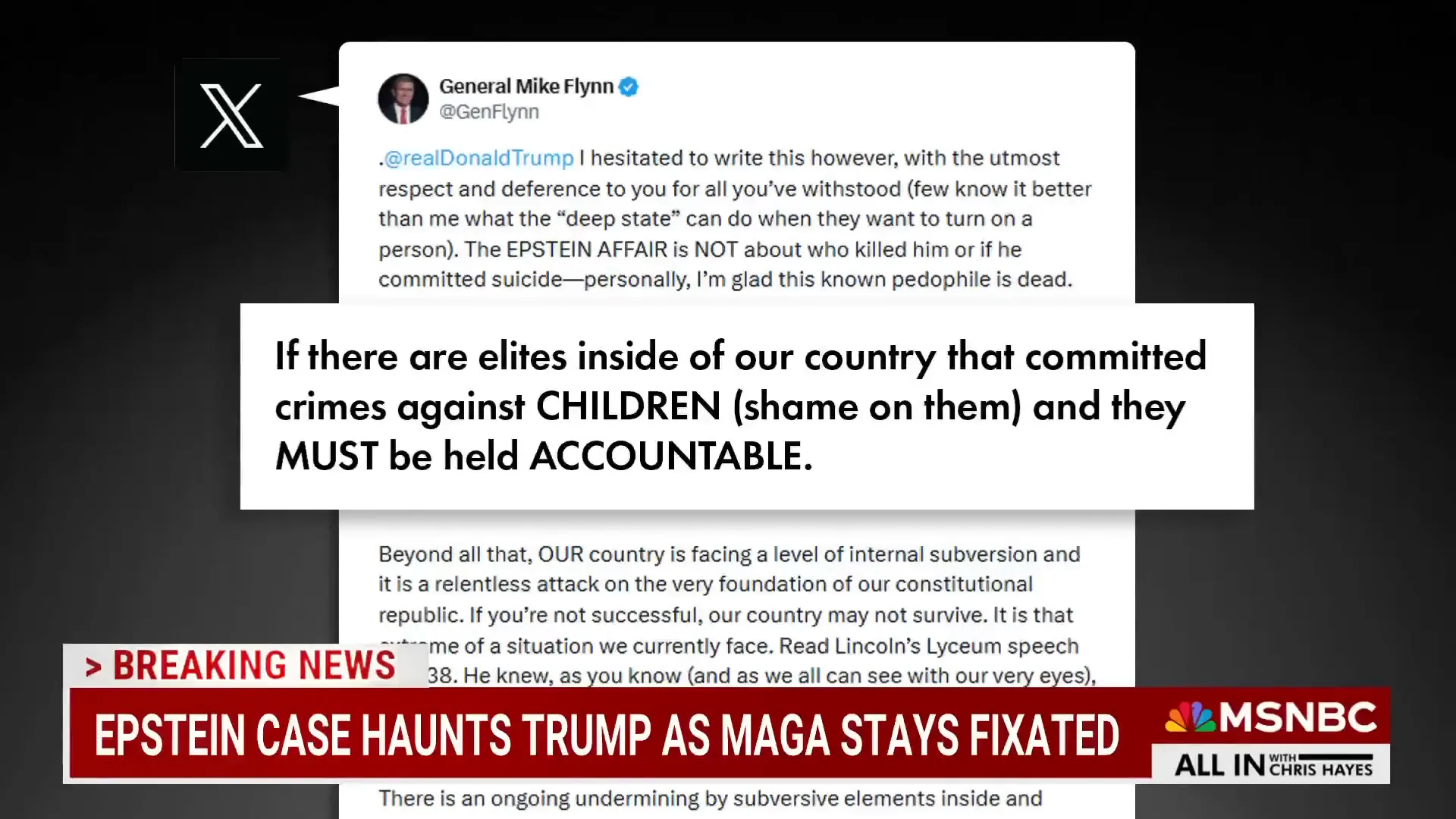 Mike Flynn calls for Epstein file release