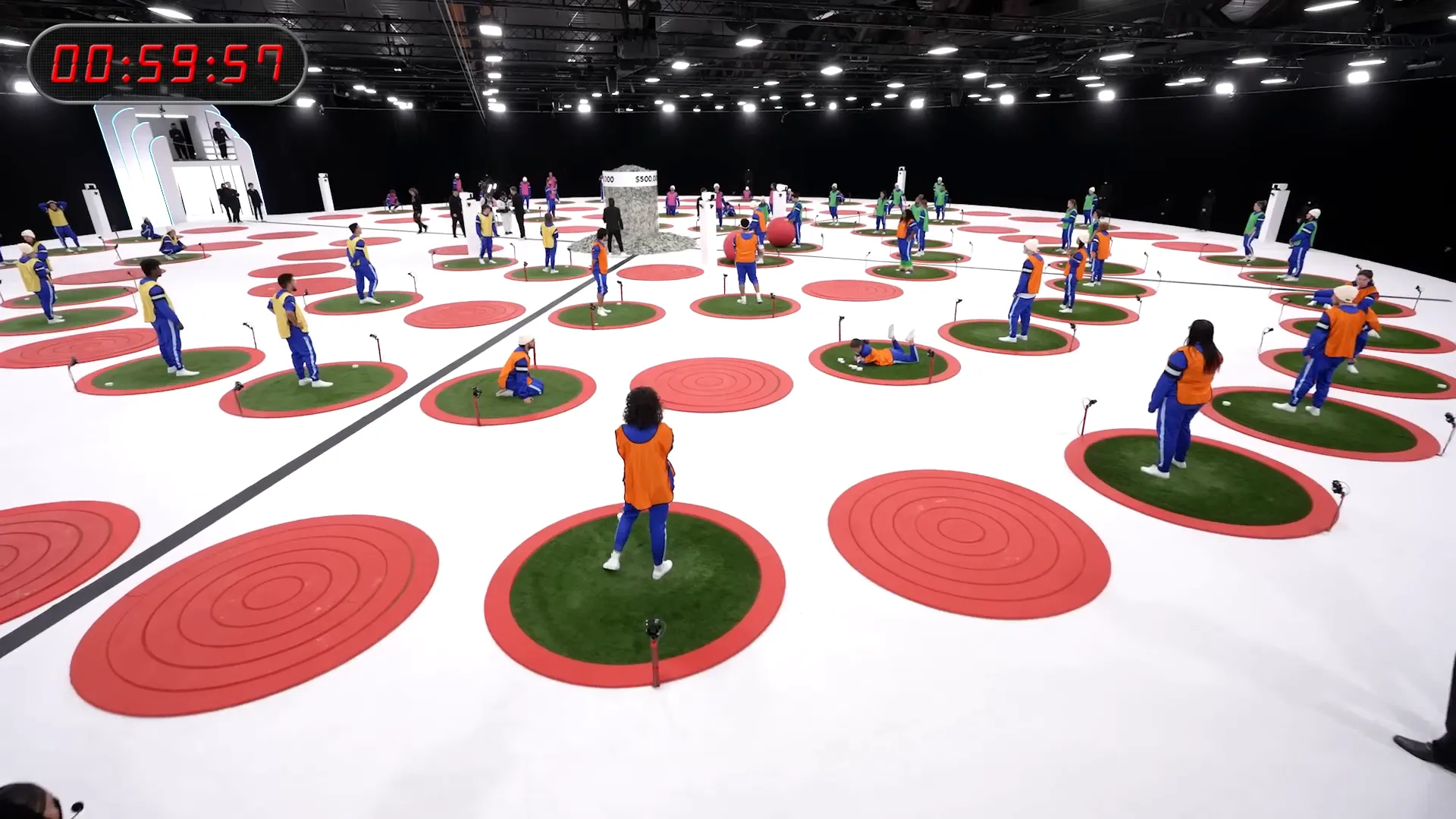Players frantically passing balls during the hour-long countdown game