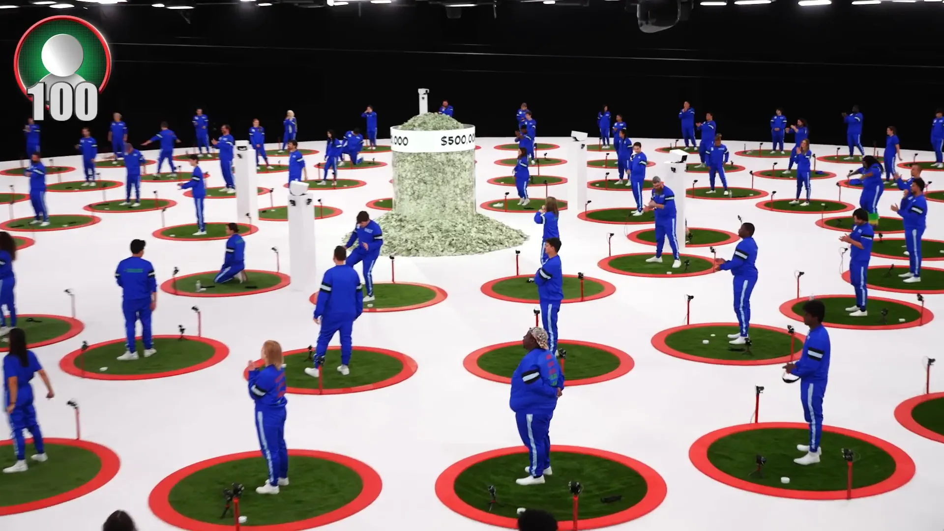 Contestants standing determined inside their circles ready for the challenge