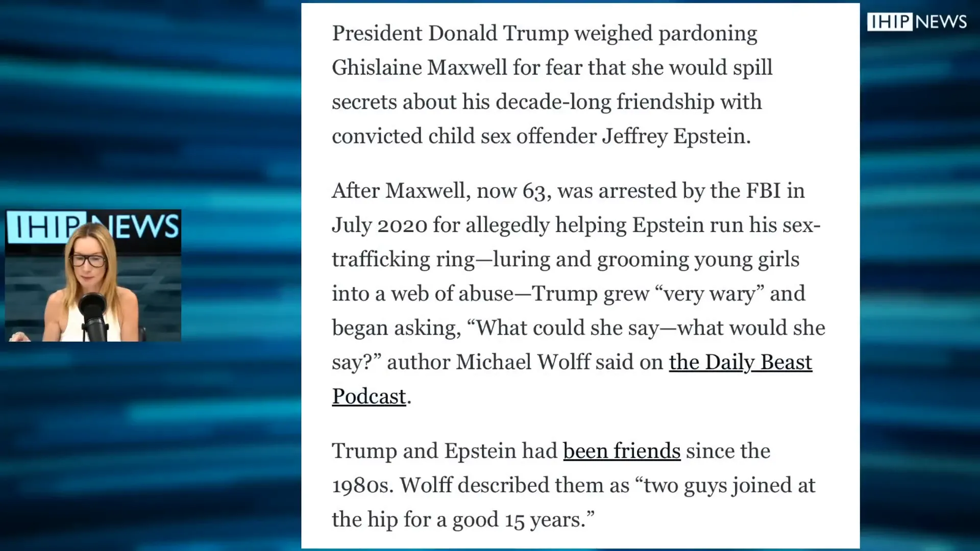 Report on Trump’s connection to Jeffrey Epstein and Ghislaine Maxwell