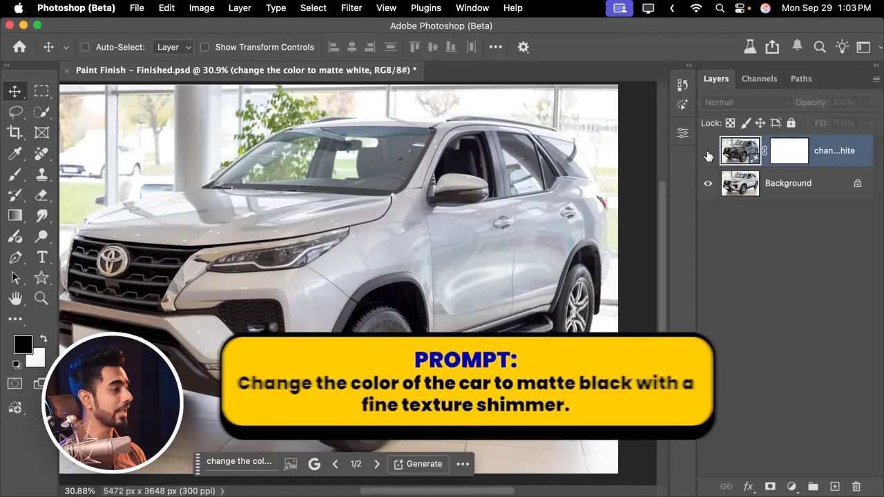 Car color and finish changed to matte black