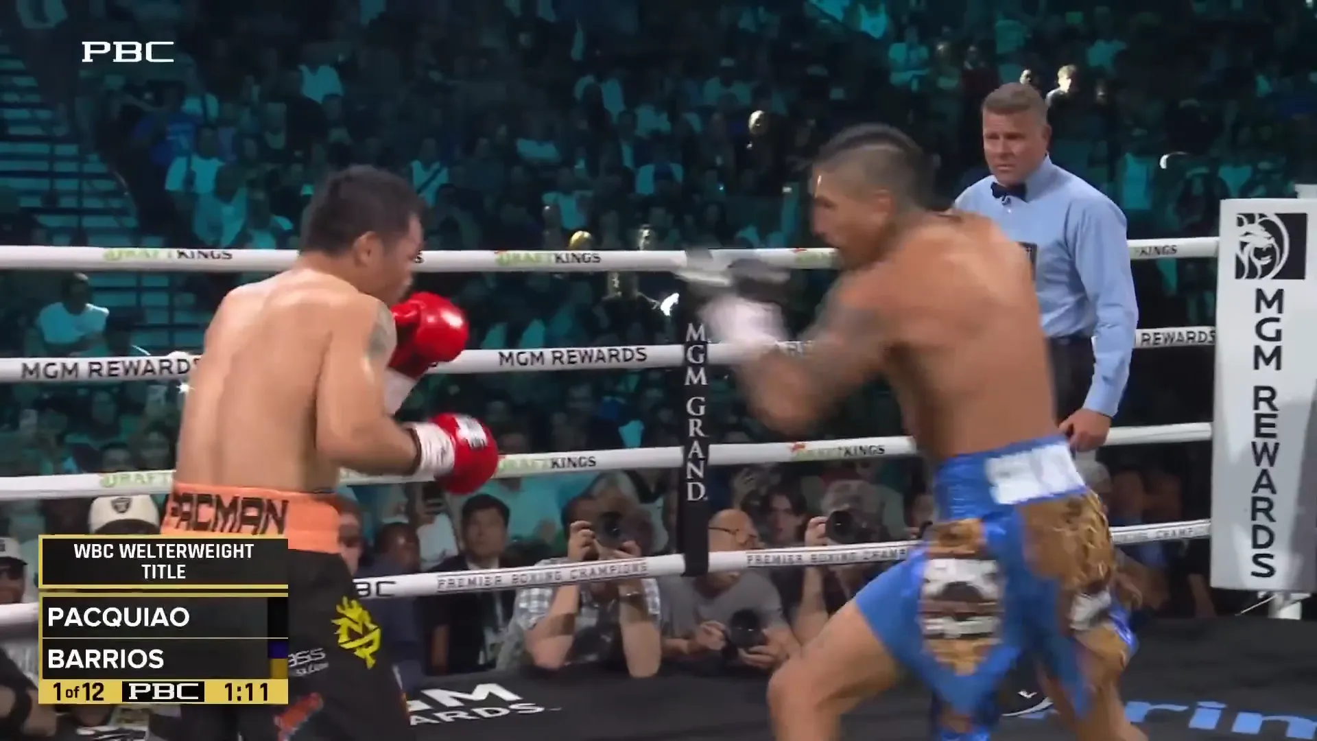 Pacquiao splitting Barrios' guard with a quick jab