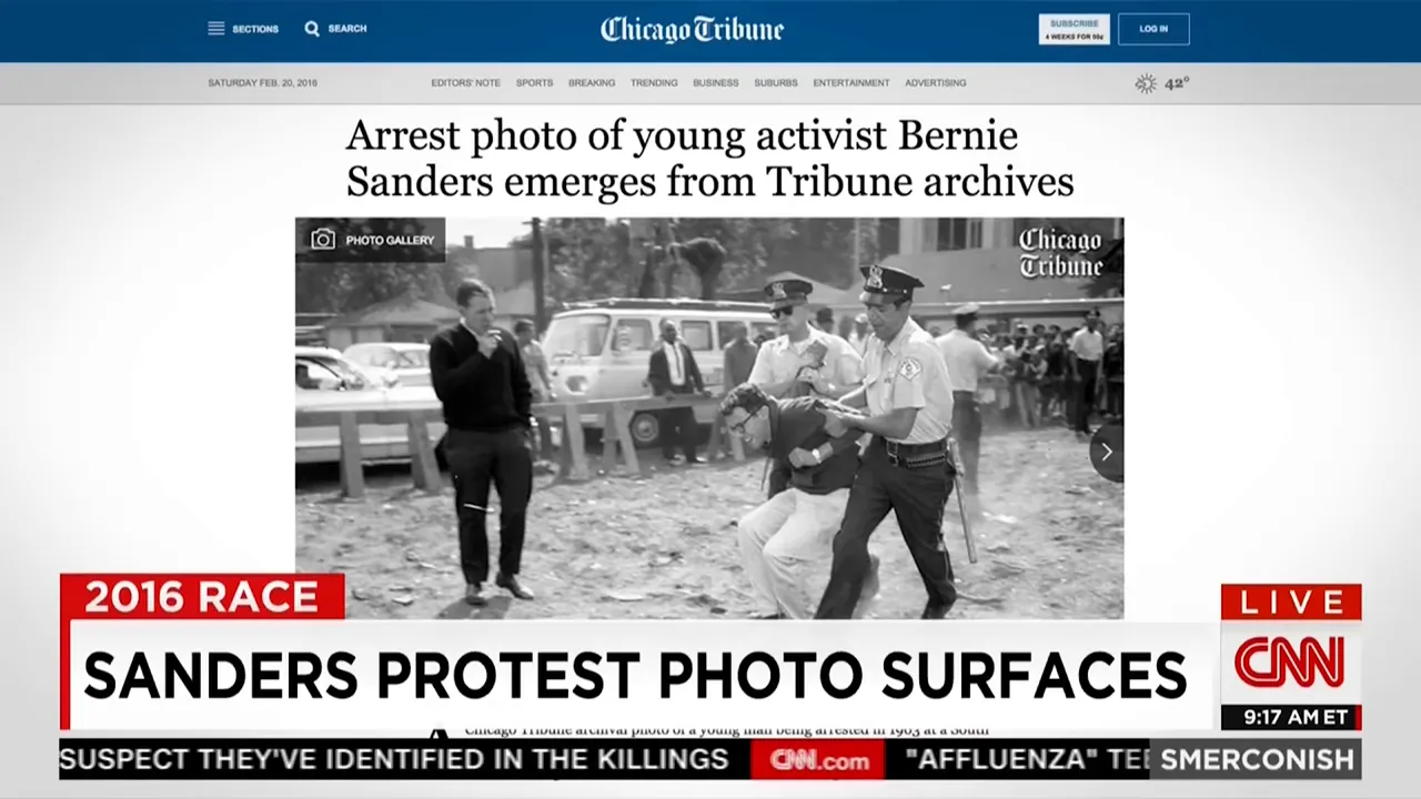 Young Bernie Sanders arrested during civil rights protests