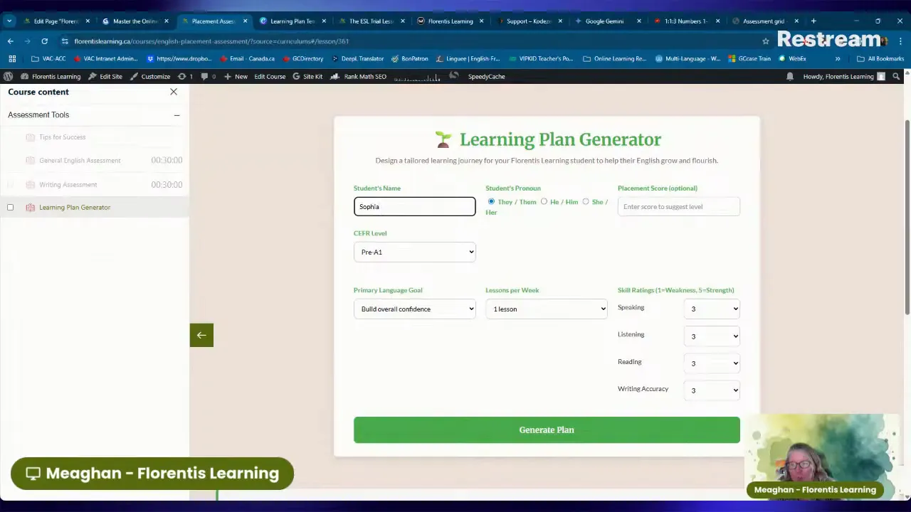 Inputting student details into the learning plan generator