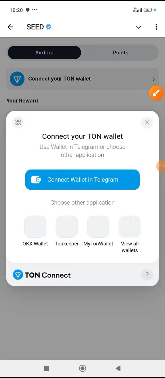 Connecting your TON wallet for the airdrop