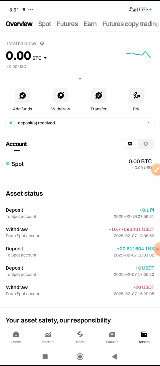 Checking the PI balance on Bitget