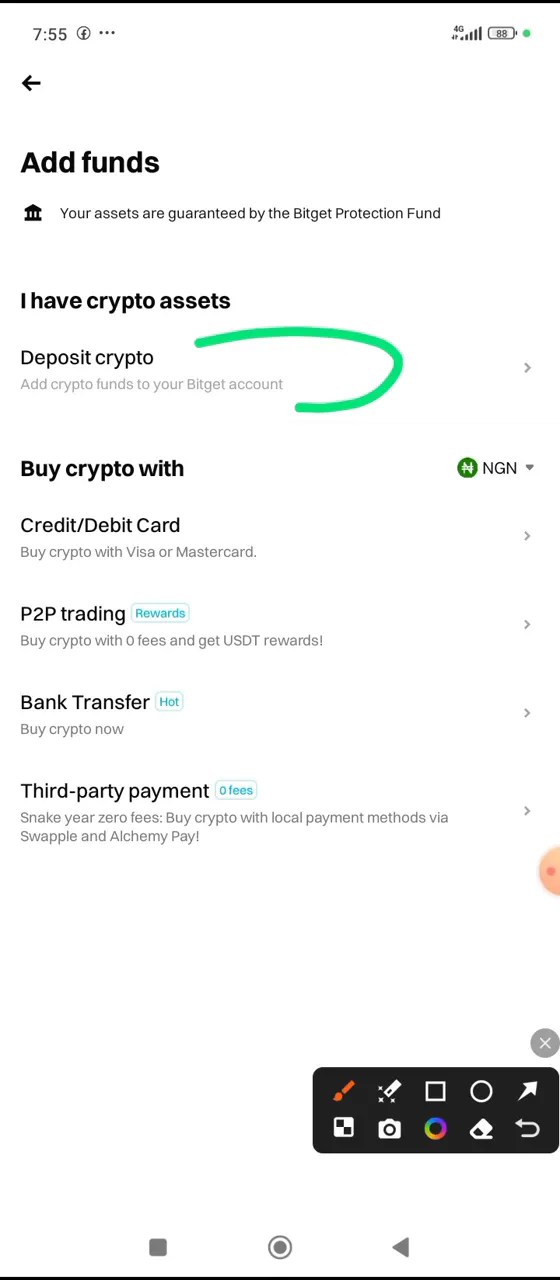 Navigating to the Deposit section on Bitget