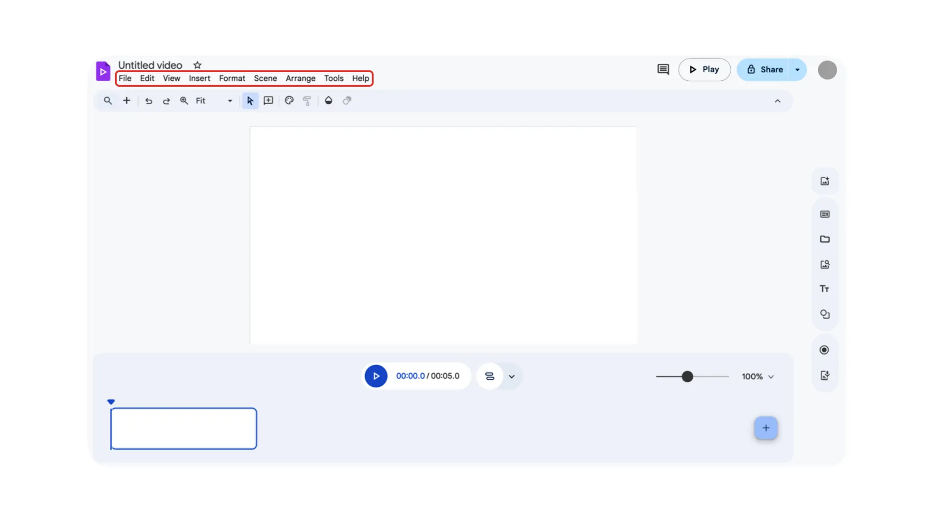 Interface do editor do Google Vids