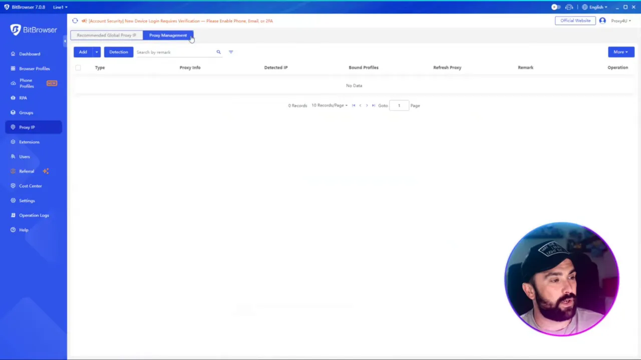 BitBrowser proxy management dashboard showing proxy settings