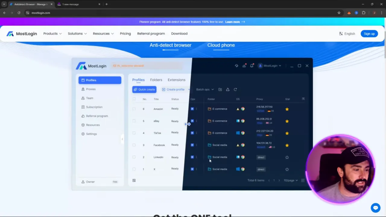 MostLogin dashboard showing cloud phone and anti-detect browser