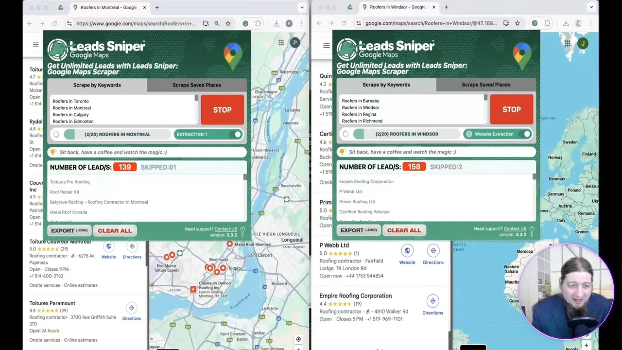 Leads Sniper demo showing search and instant results
