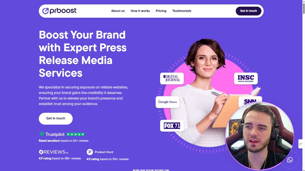 PR Boost landing page showing publication options