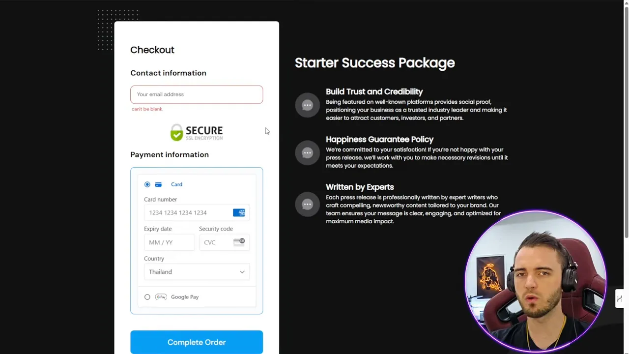 PR Boost package selection and order screen