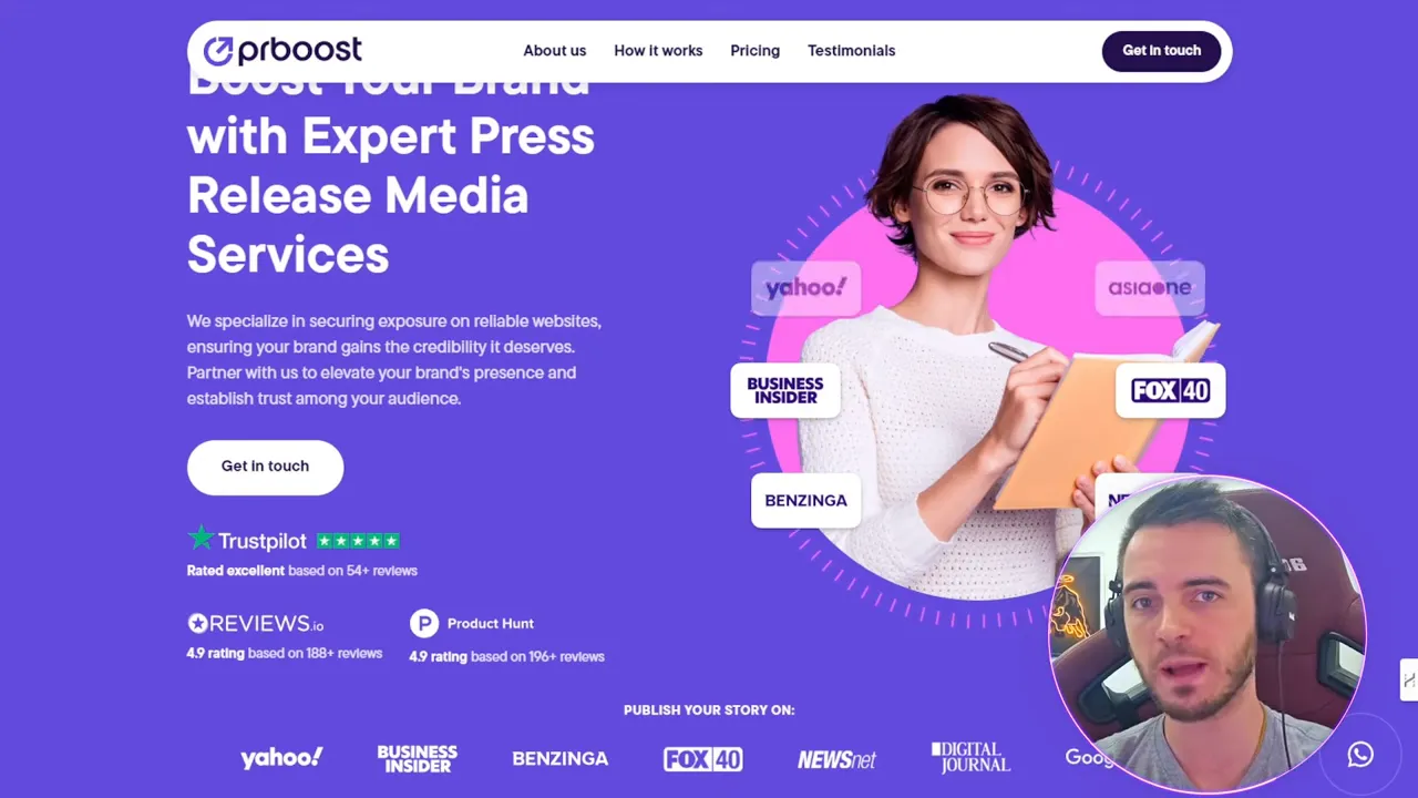 Landing page with 'As seen on' stamps from major outlets