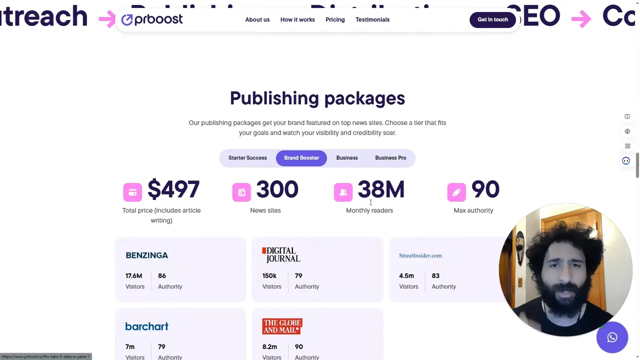 PR Boost pricing tiers and package highlights