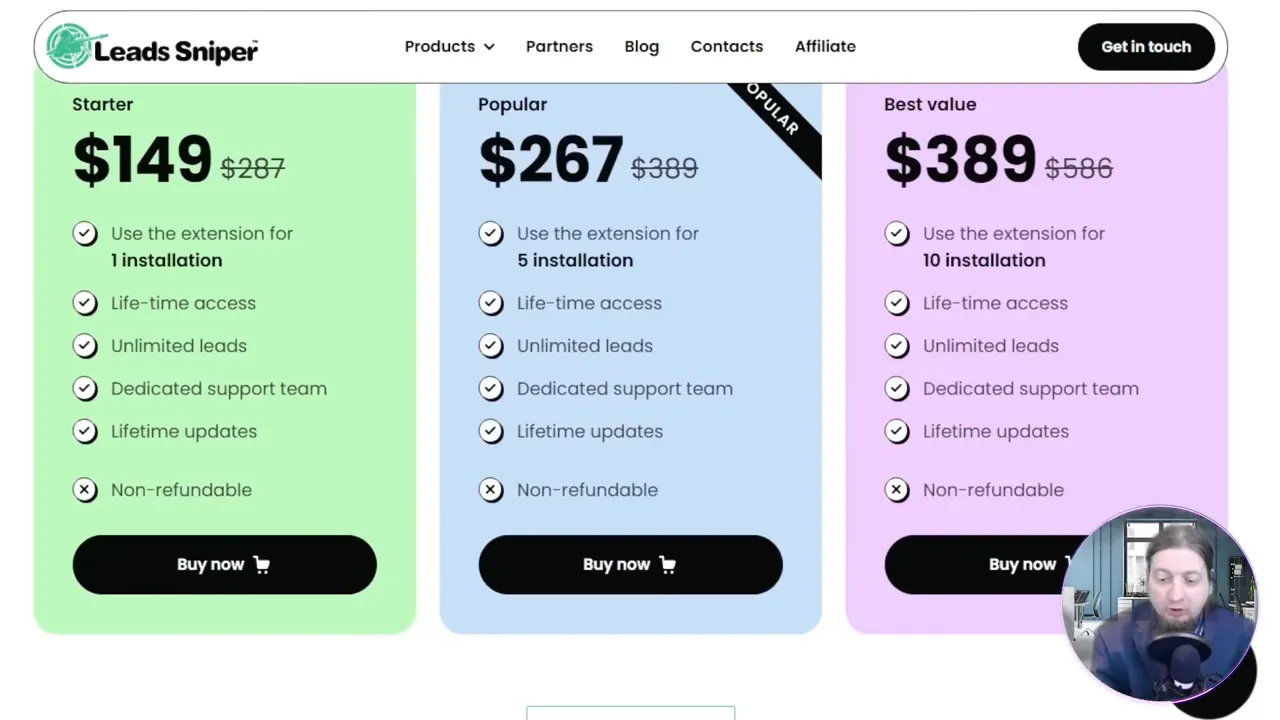 Leads Sniper pricing plans and features