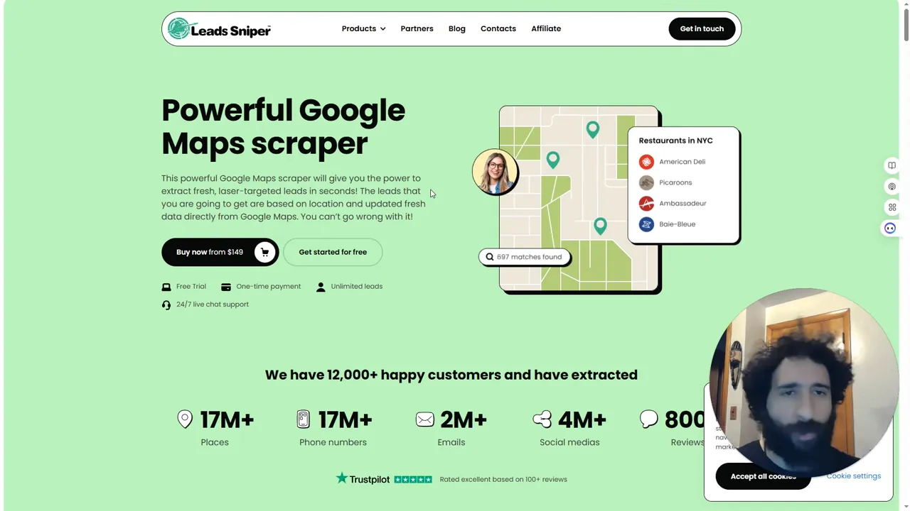 Leads Sniper interface showing Google Maps search