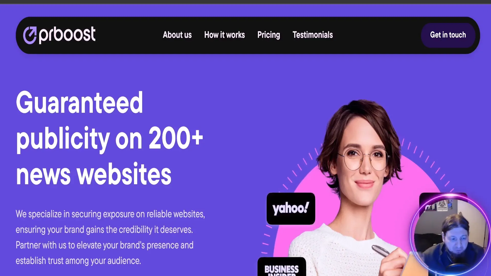 PR Boost 'As Seen On' trust badge and major news logos like Yahoo and Business Insider