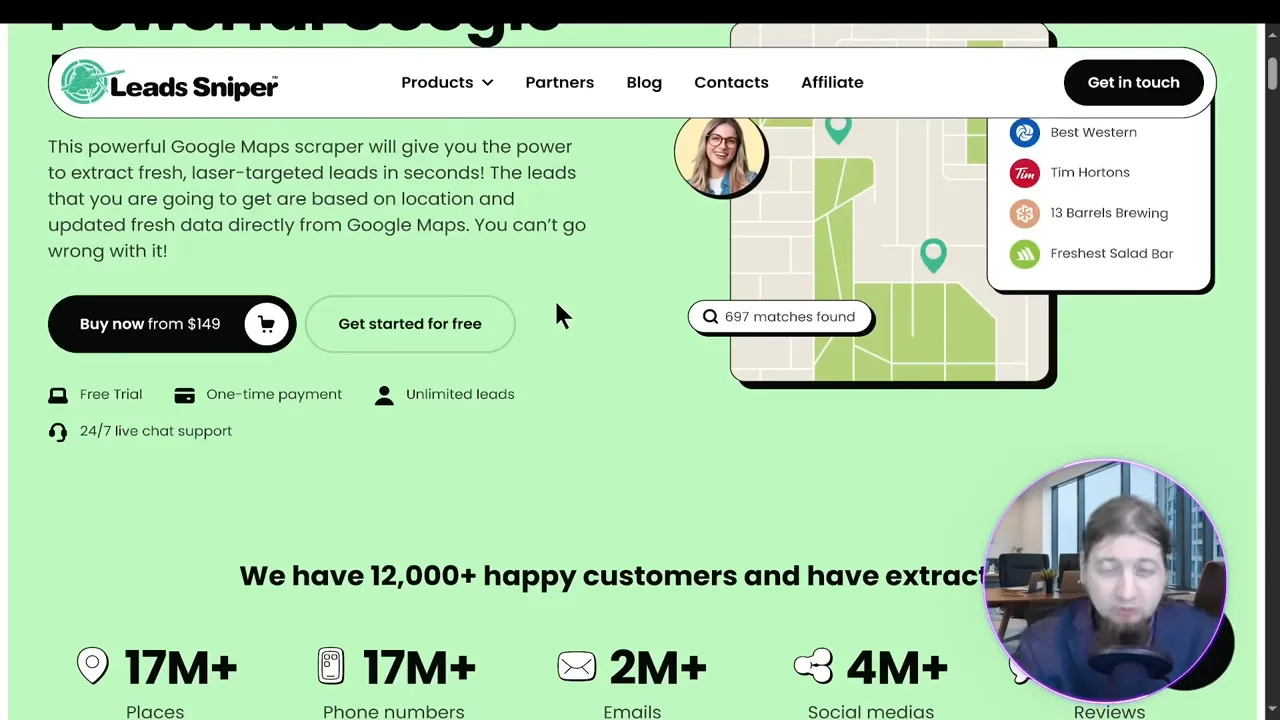 Lead Sniper product page showing pricing and features