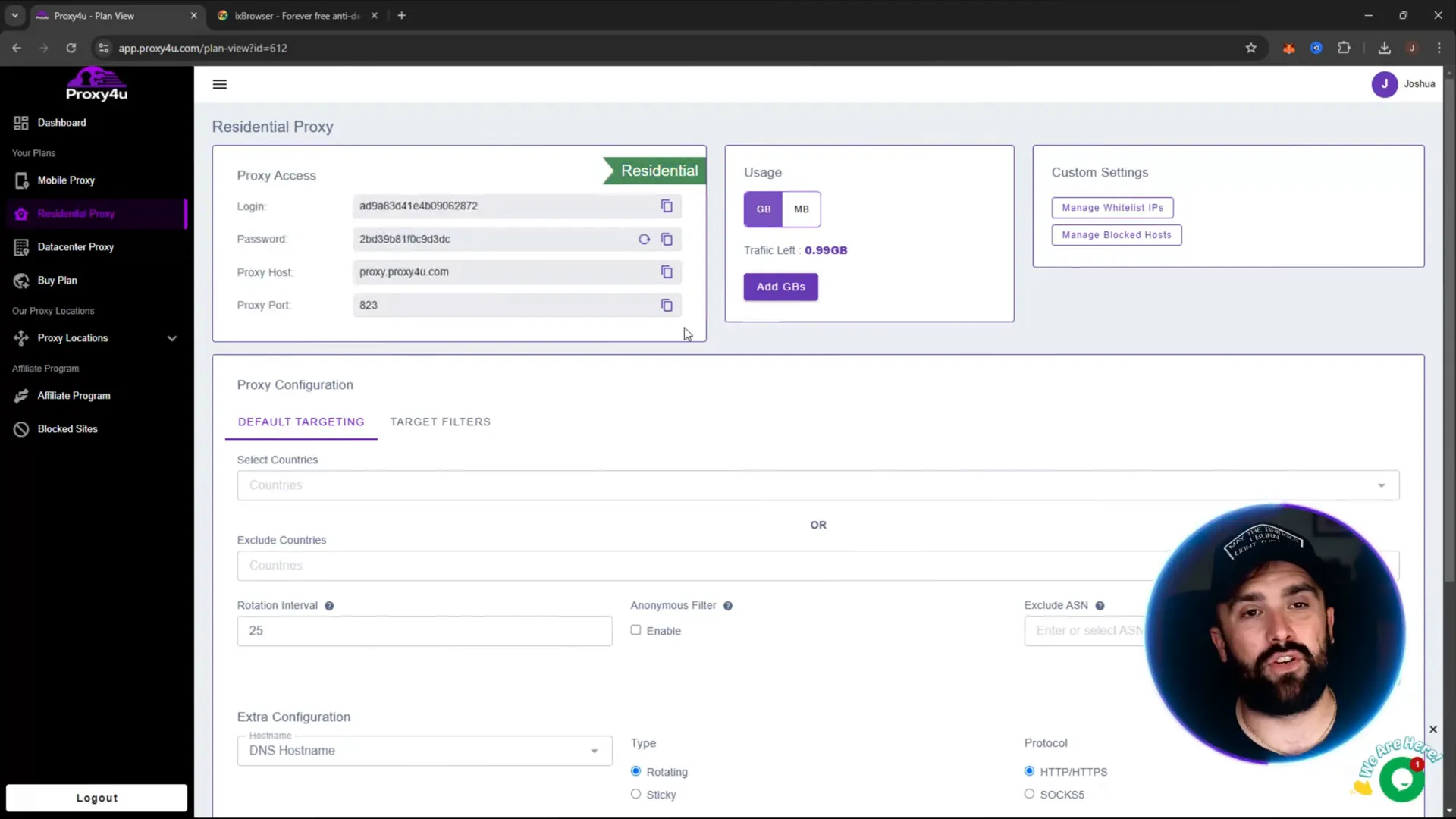 Proxy4U residential proxy configuration and credentials