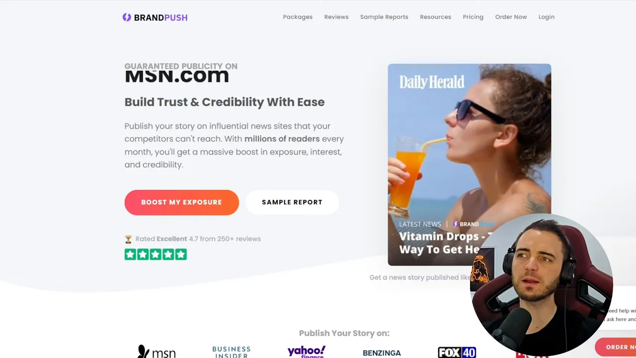 Overview screen showing BrandPush and PR Boost comparison