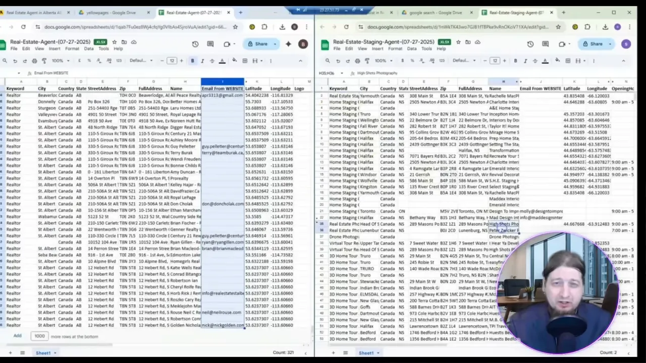 scraped results showing email, phone number and website fields ready for export