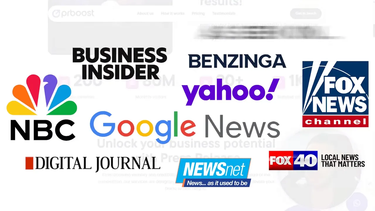 PRBoost publishing options showing Yahoo, Business Insider, Benzinga