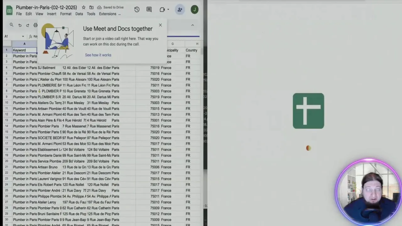 CSV export showing thousands of leads in Google Sheets