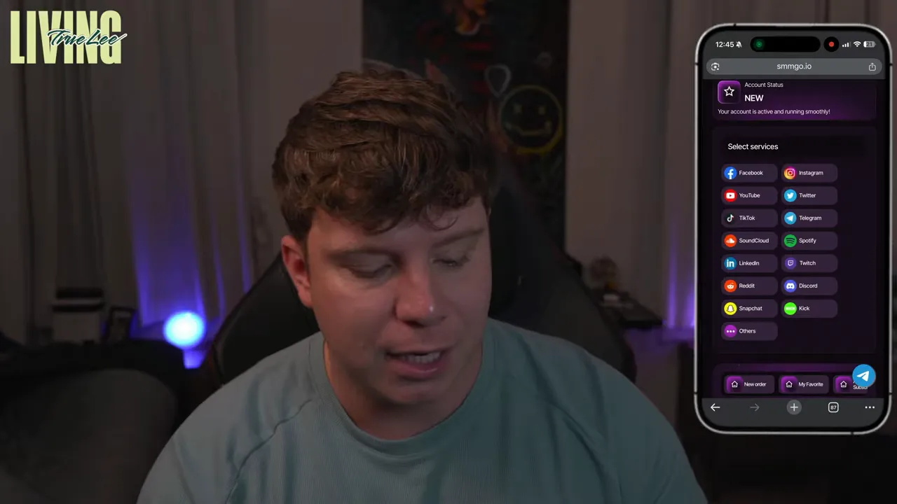 Mobile SMMGO select services page showing Instagram and other platforms