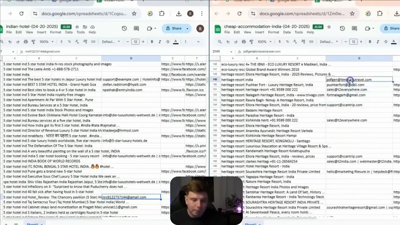 Exported spreadsheet in Google Drive with emails and phone numbers