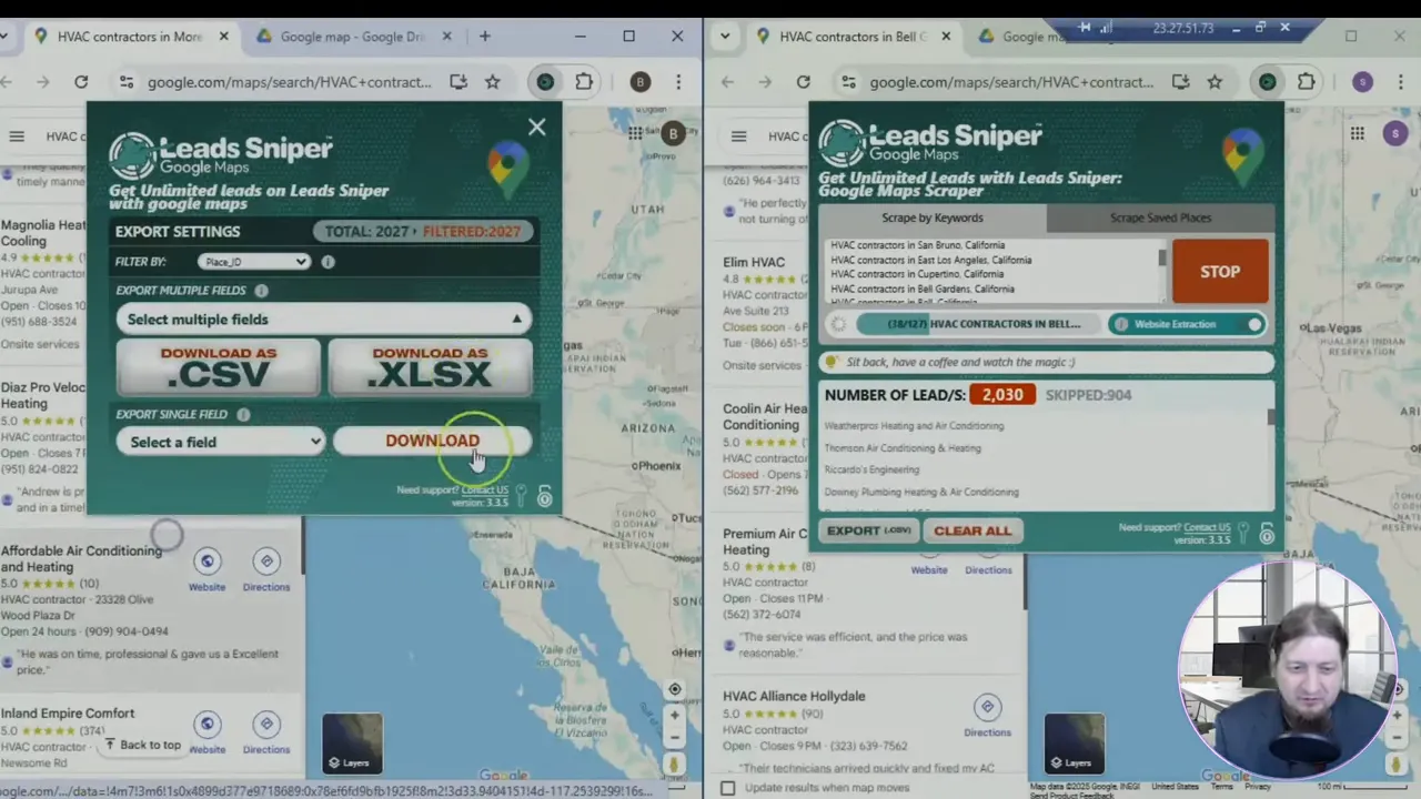 Lead Sniper scraping 2,000 leads in under 15 seconds