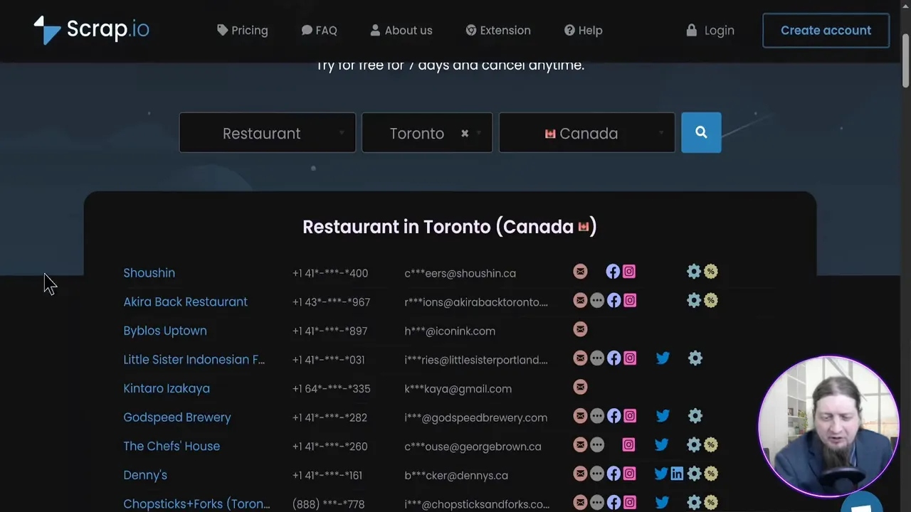 Scrap IO interface showing category selection and sample results
