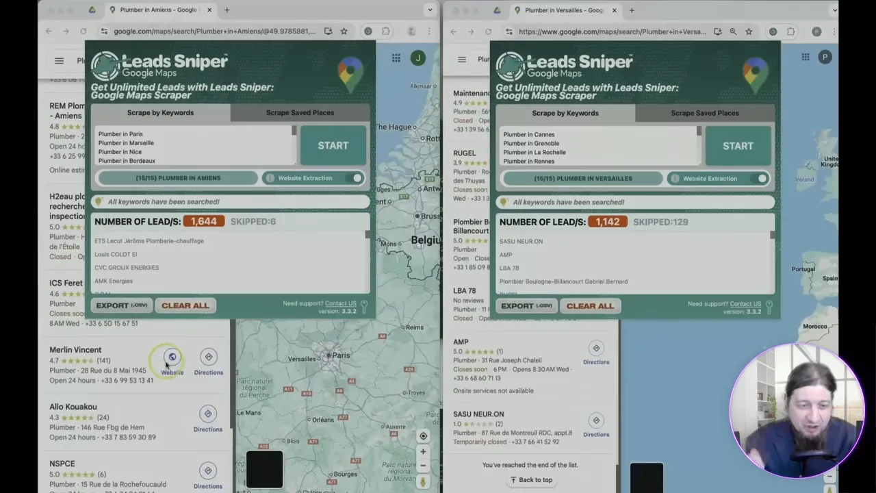 Lead Sniper scraping results: 1,644 and 1,142 leads