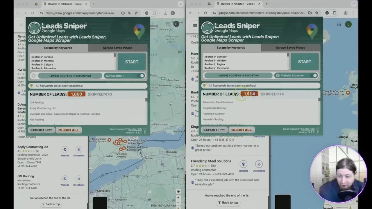 Lead Sniper scraping results exported to Google Sheets