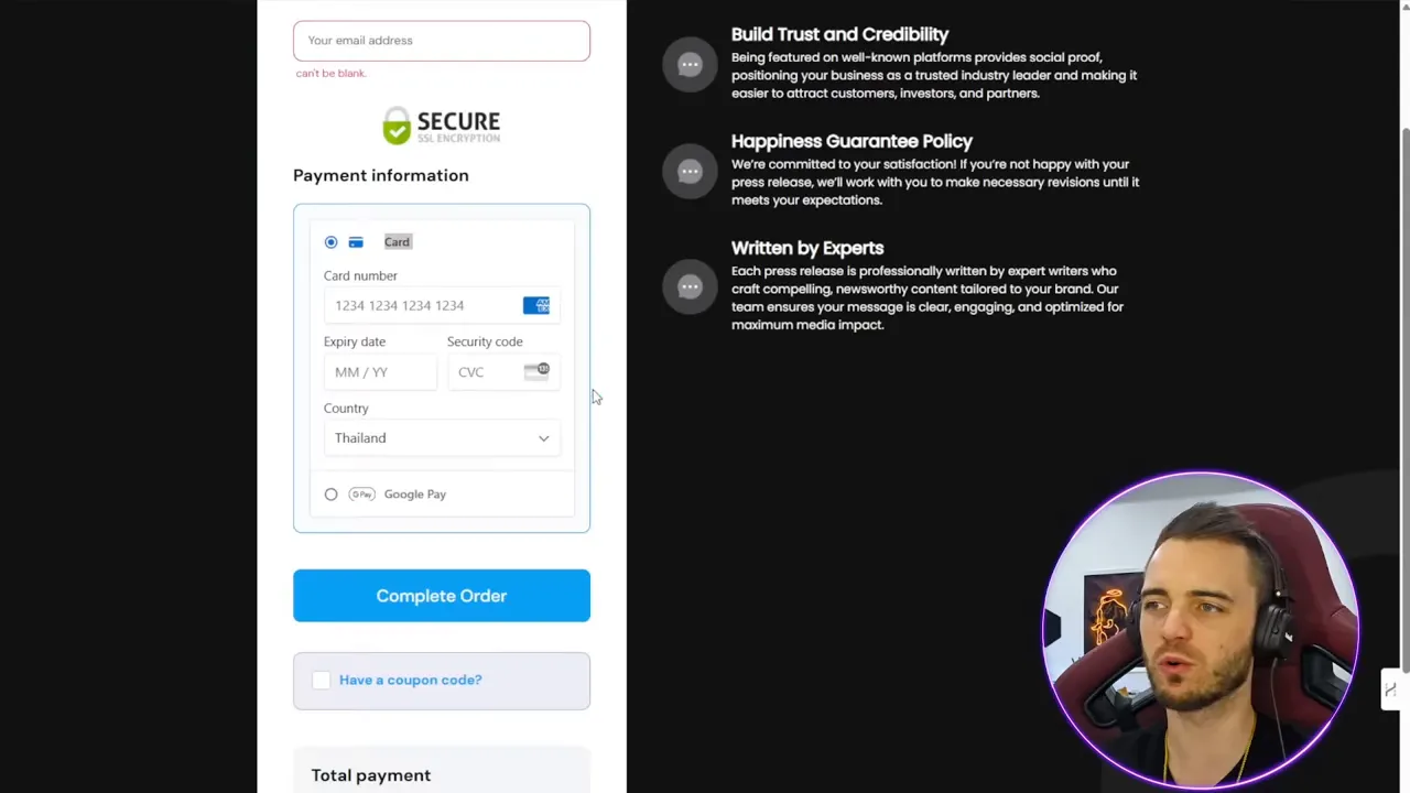 PRBoost order form: fields for title, description, and brand details
