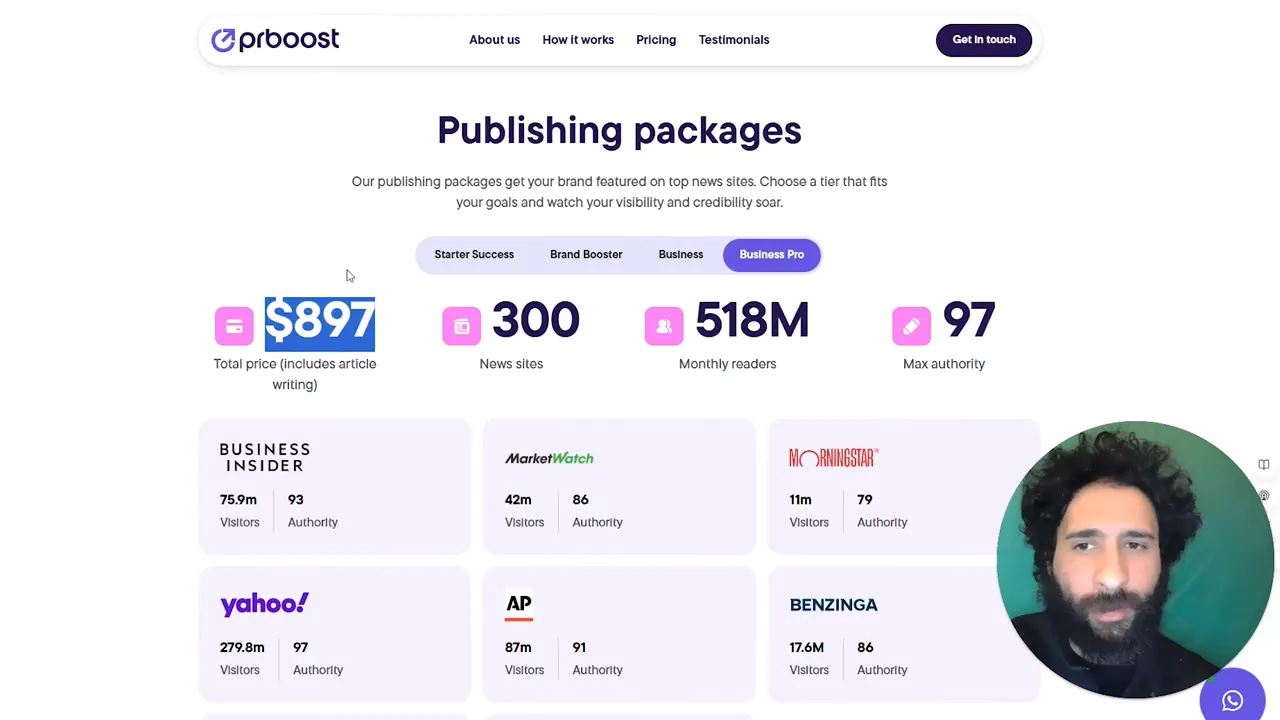 PR Boost packaging and pricing options