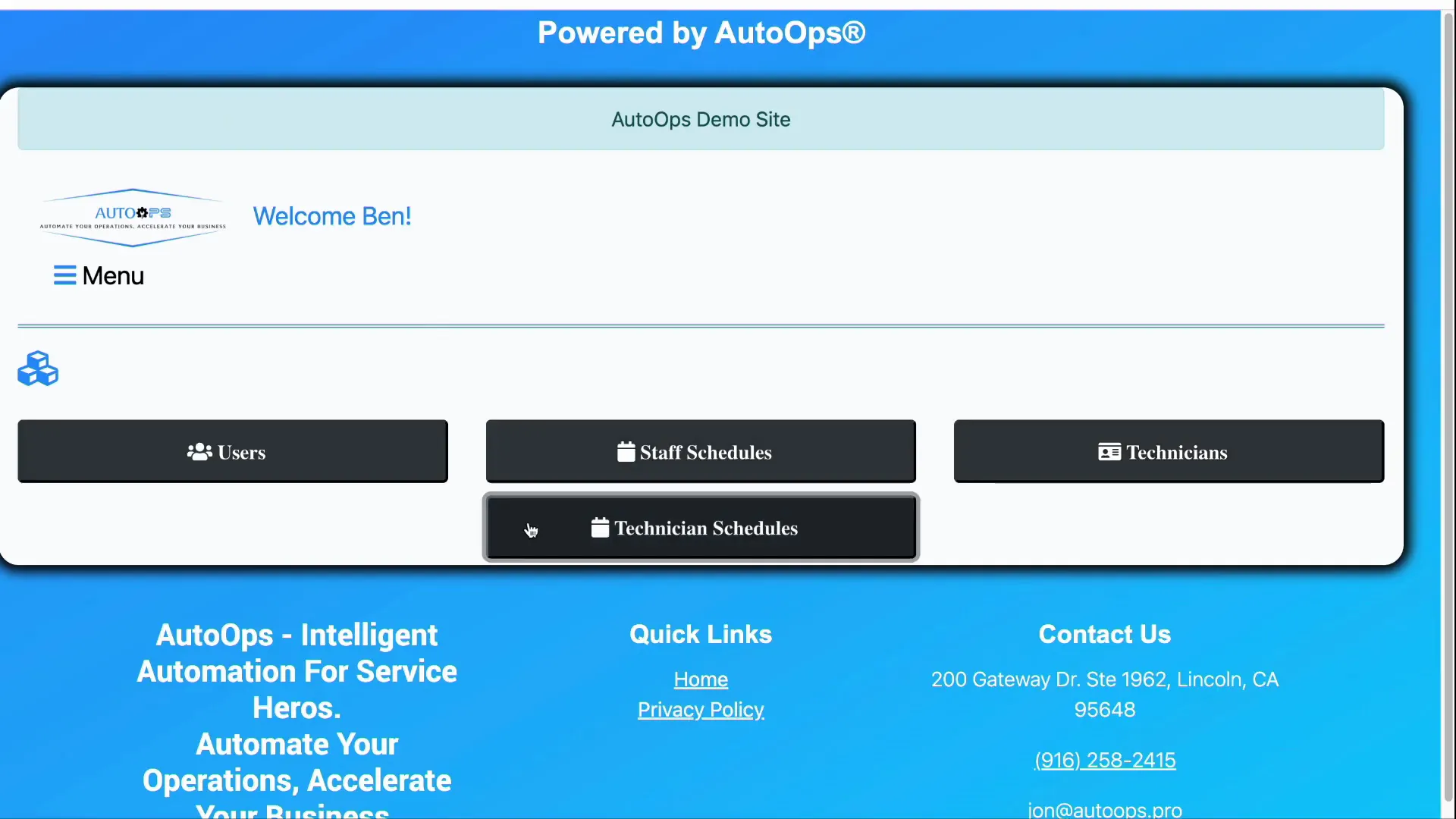 Technician schedules management interface