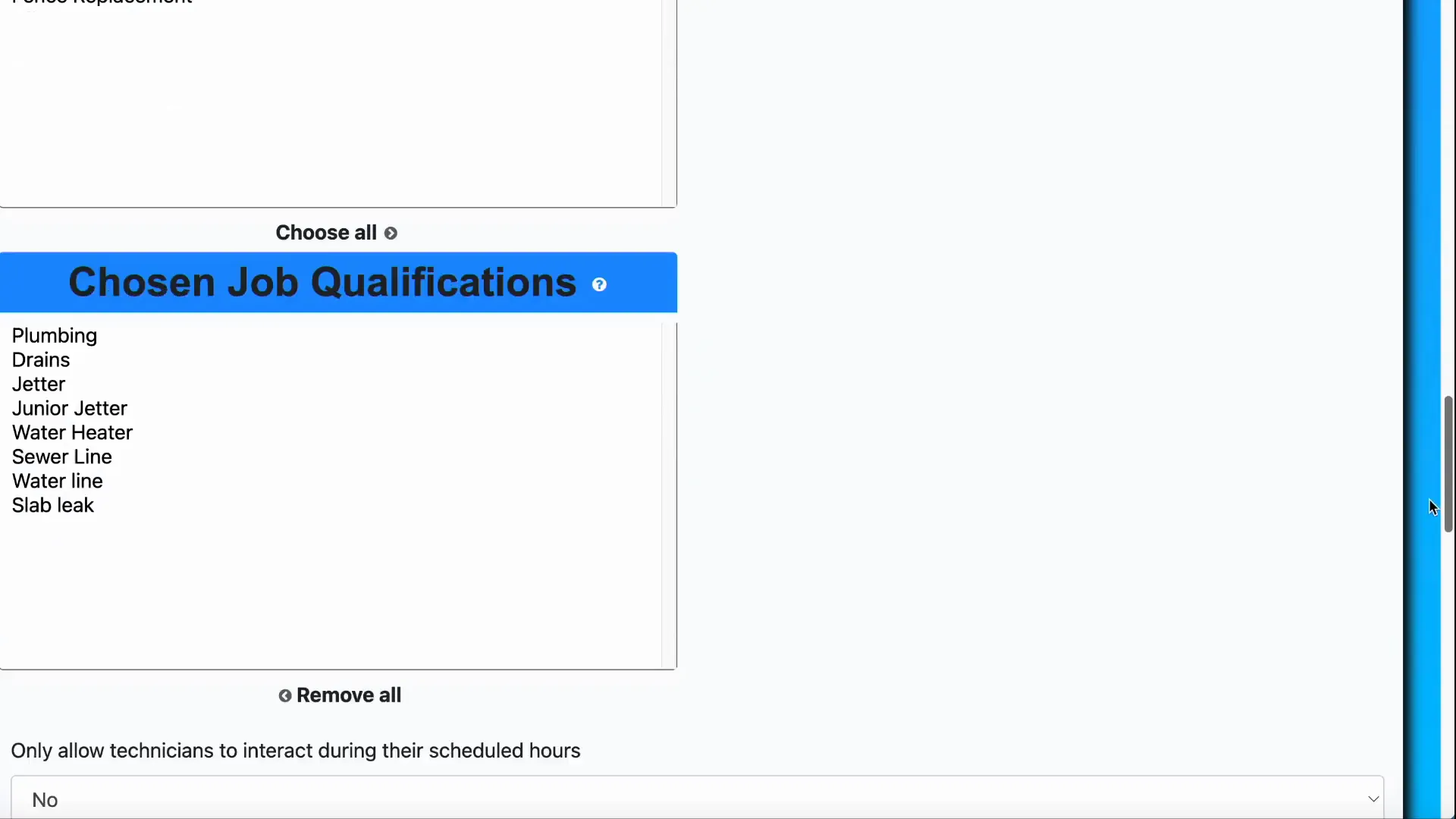 Accounting and payroll related technician settings