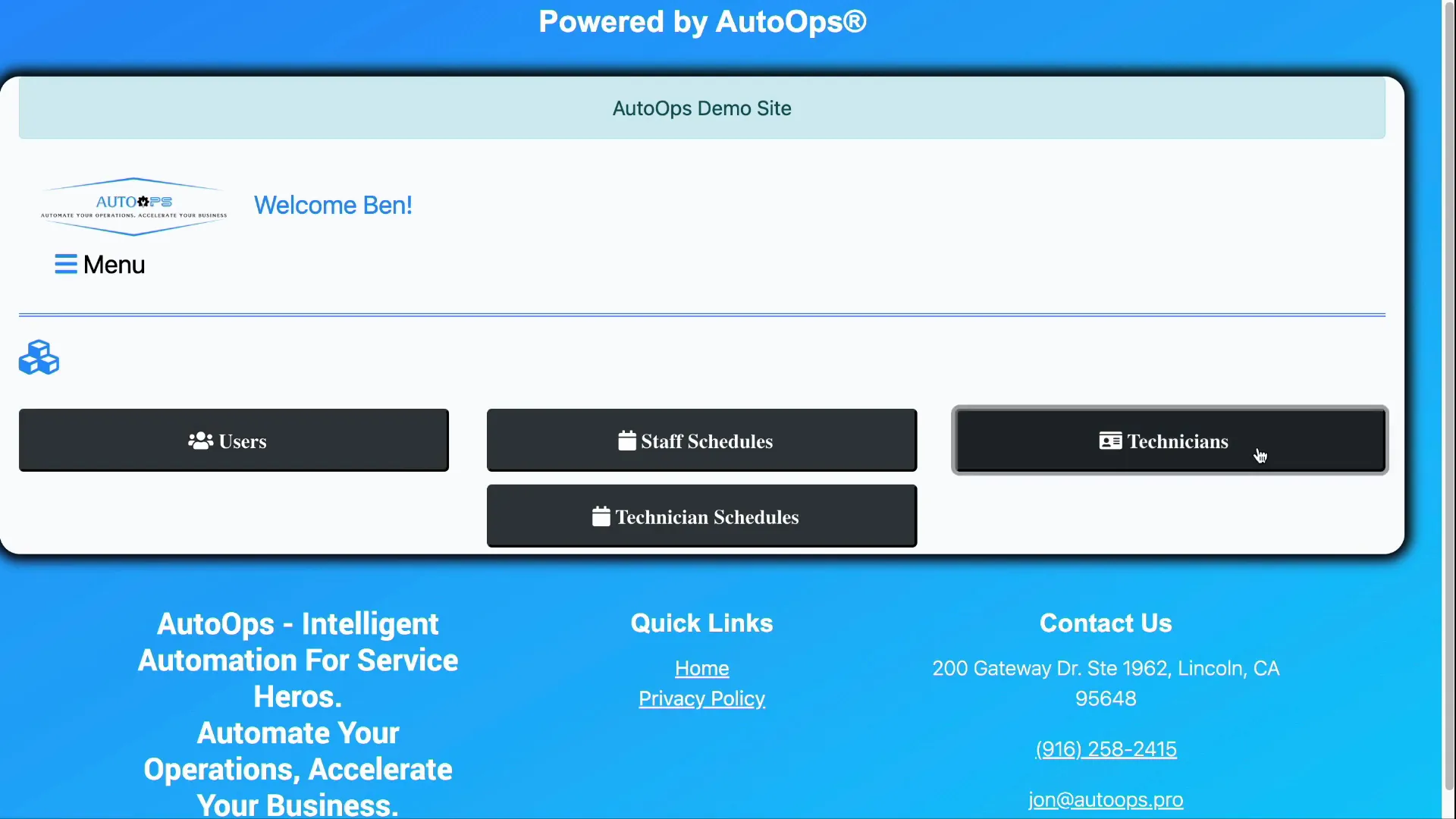 Accessing User Settings and clicking on Technicians