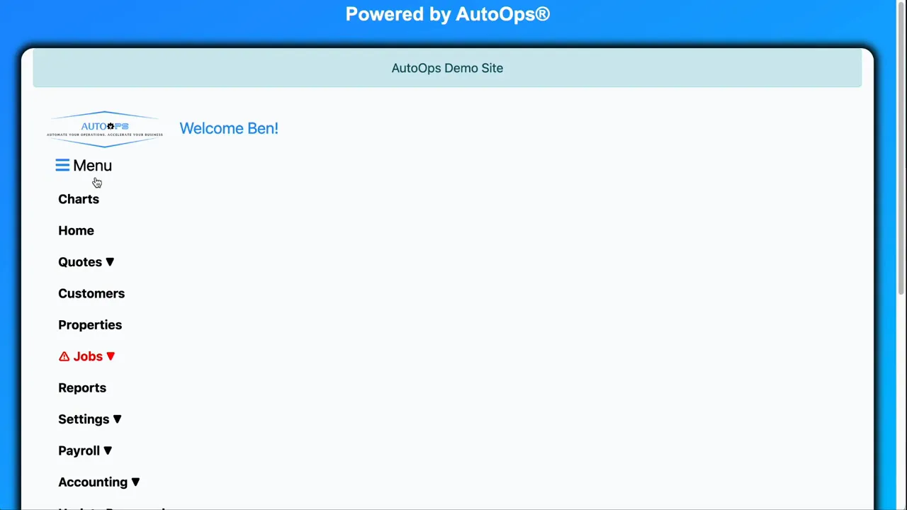 Menu and Customers link on the main menu