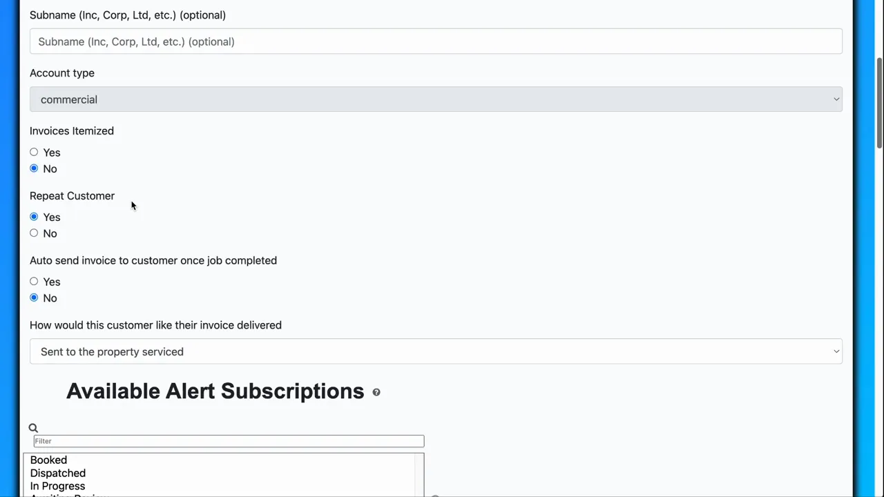 Invoice and contact settings on the customer record