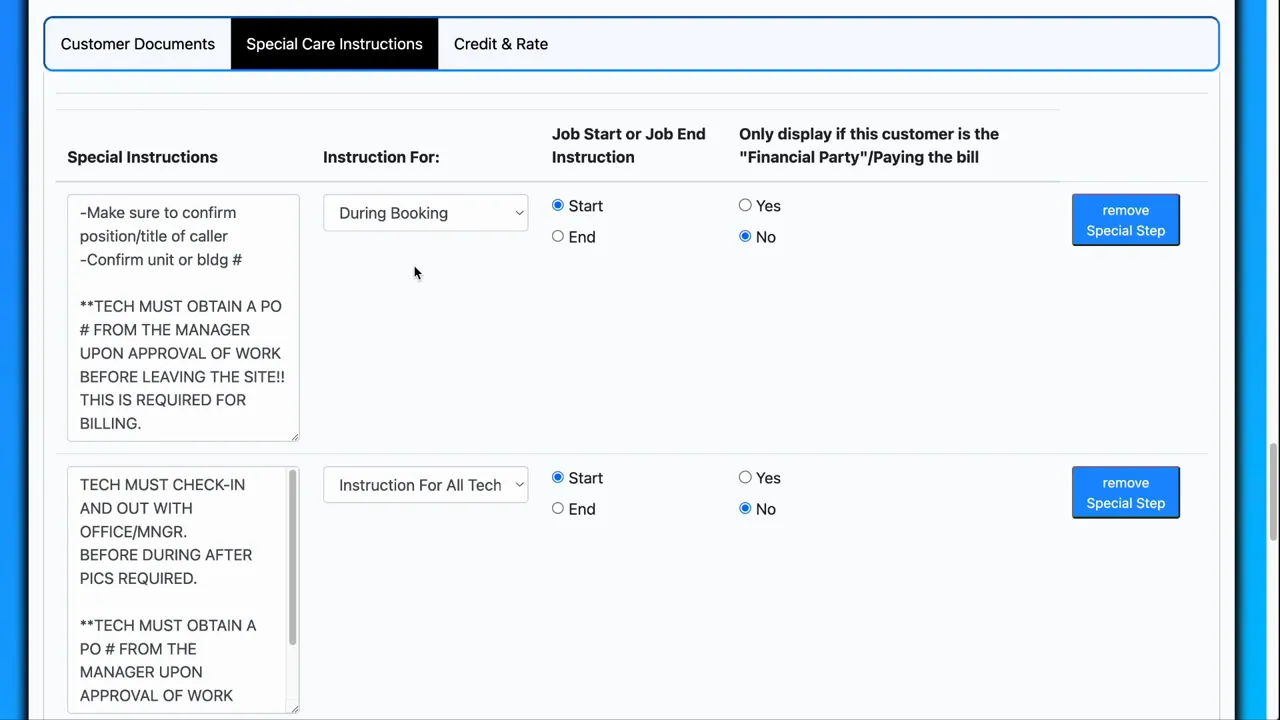 Multiple customers with accumulated special instructions for a property