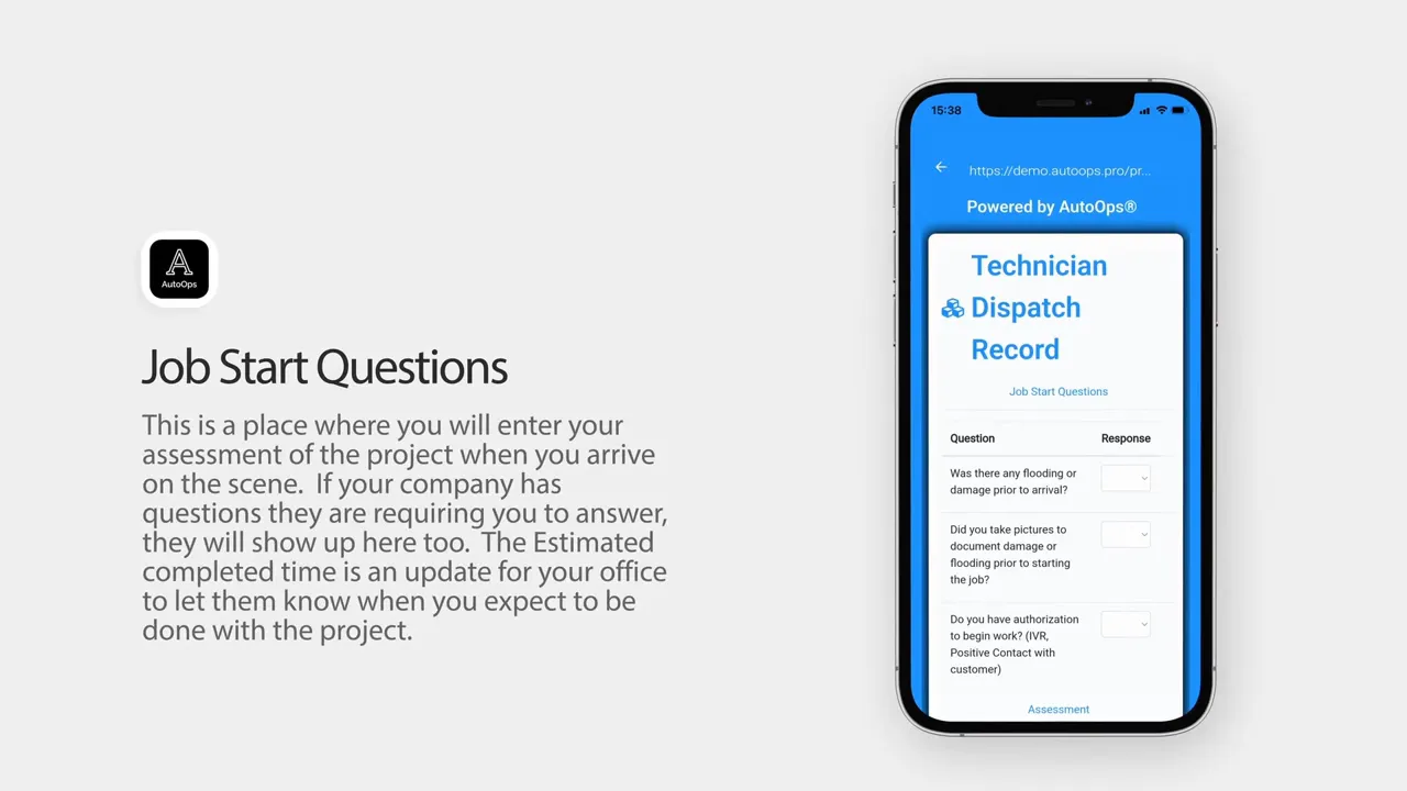 Job Start Questions slide with smartphone UI and explanatory text
