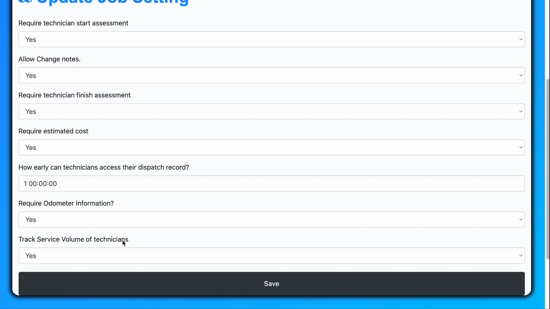 Service volume field for commission calculations