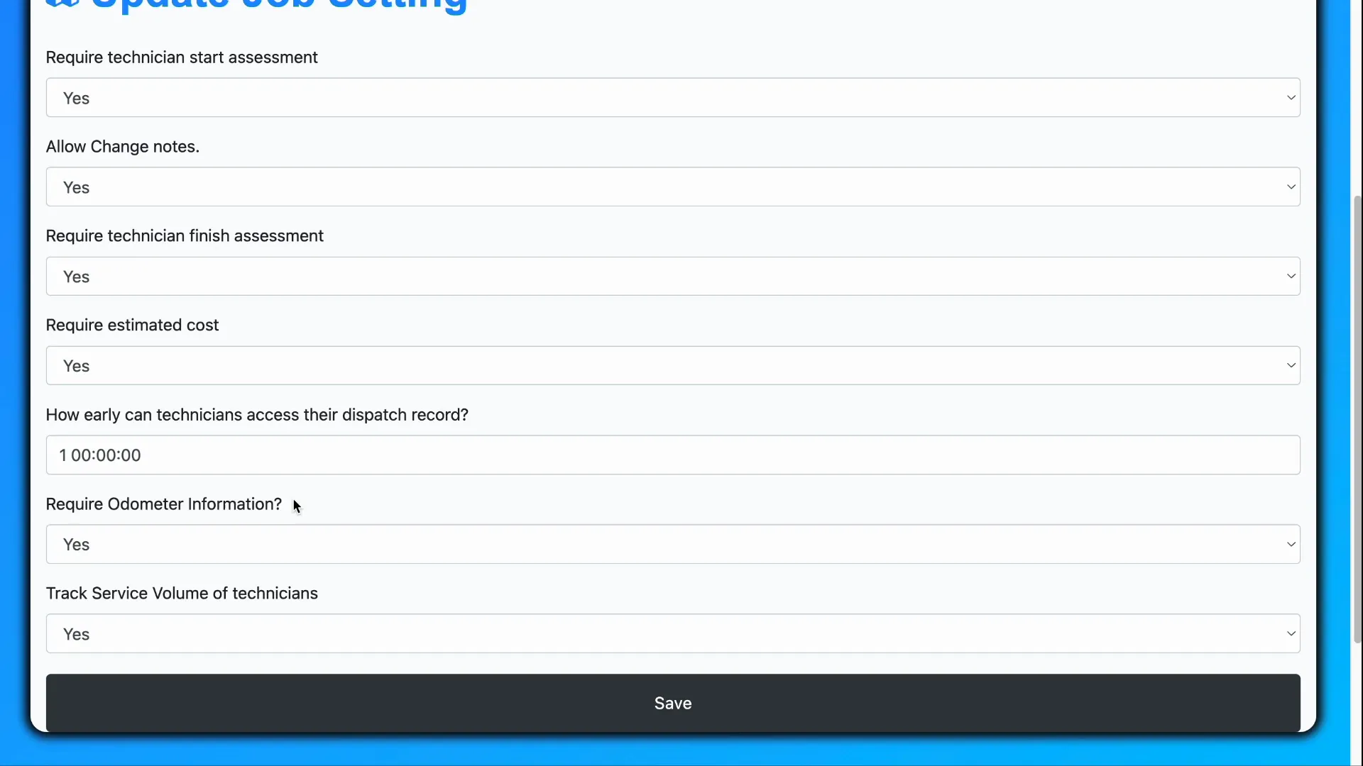 Odometer information field for mileage reimbursement