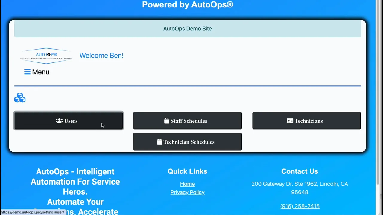 User settings page highlighting the Users button on the settings dashboard.