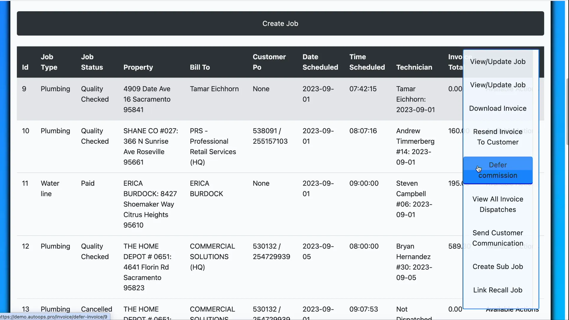 Defer commission button highlighted