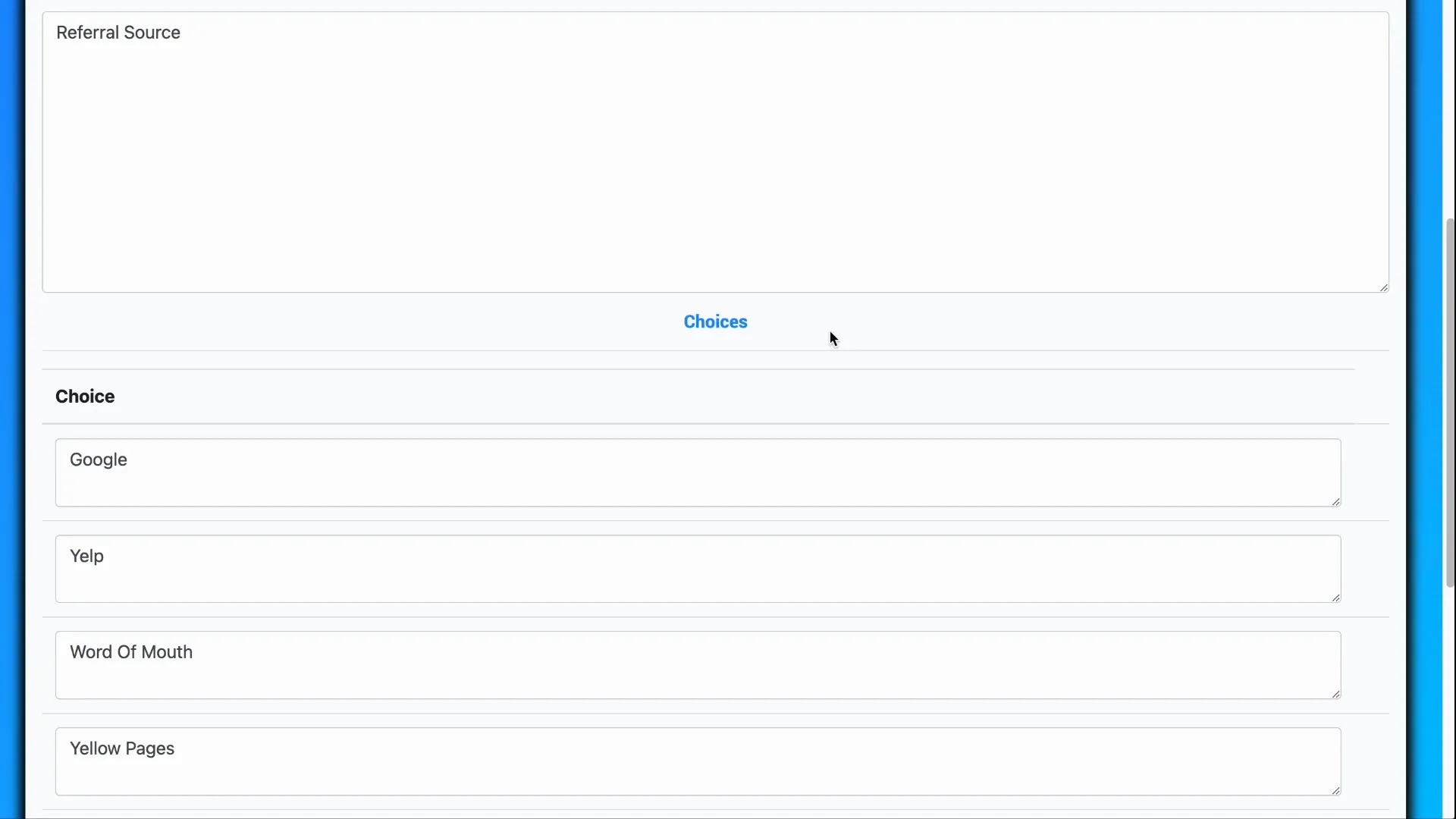 Editing custom choices for referral source field