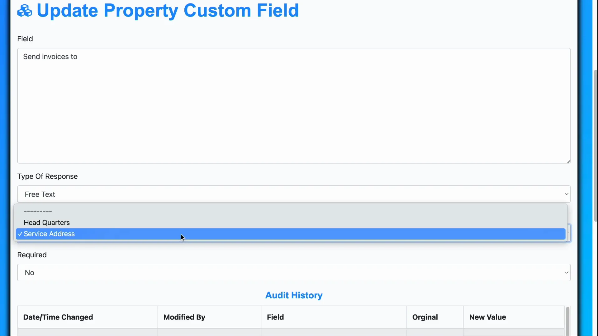 Setting applicable property type for a custom field