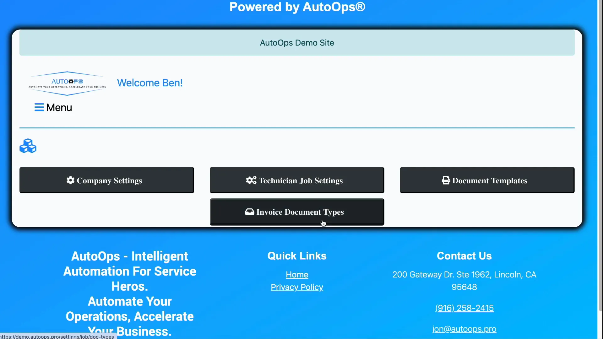 Accessing invoice document types in application settings